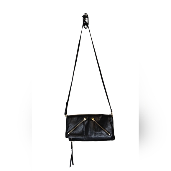 Stella & Dot Black Convertible Crossbody Bag Foldover Clutch Minimalist - Picture 2 of 13